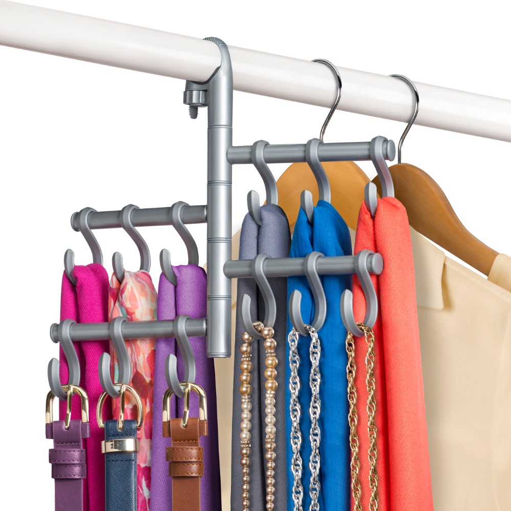 Jewelry Rack-Hanger-Organizer-Chrome-14 Hooks/Rack Scarf Belt Evelots Tie 