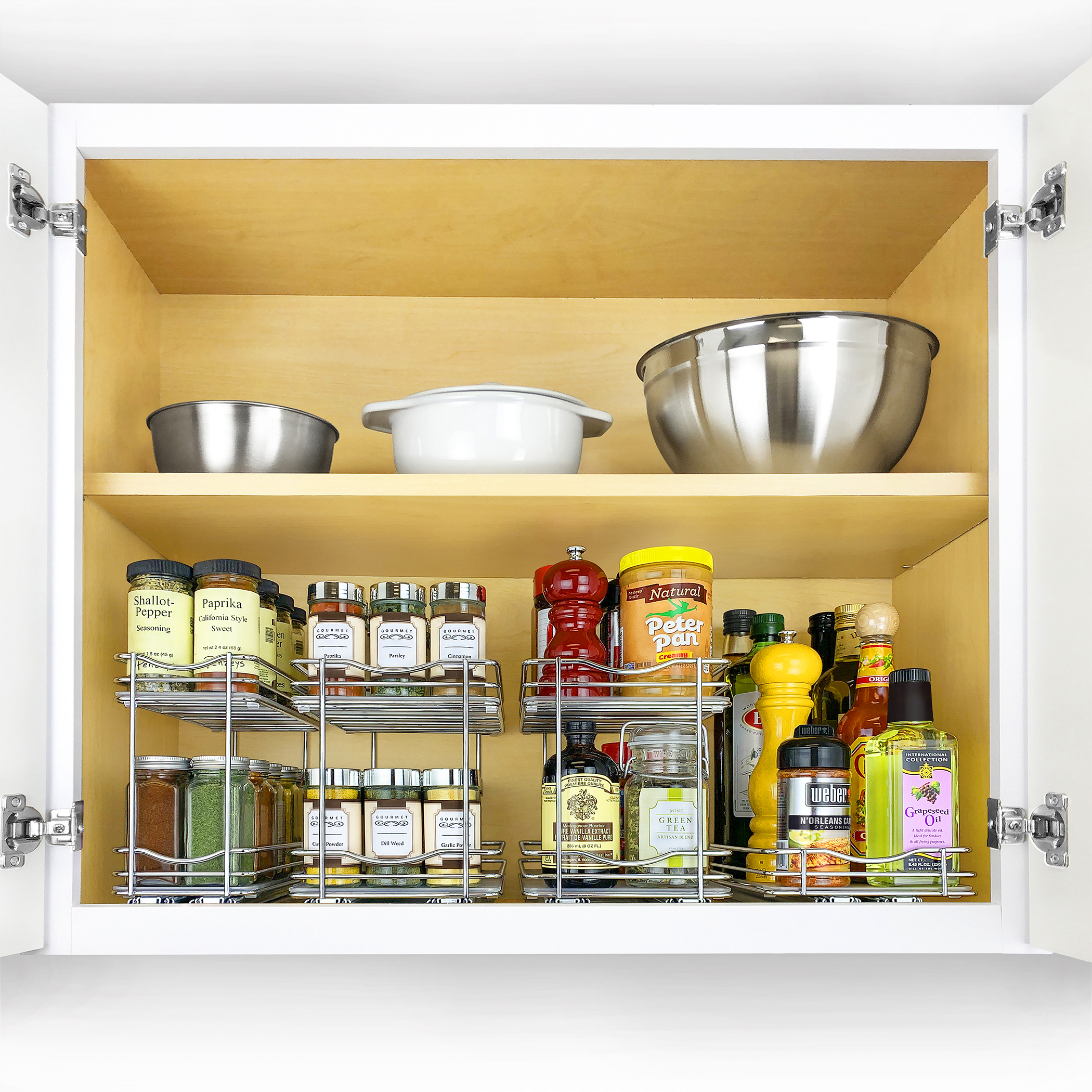 Spice Organizer Two Tier, 2 Tier Pull Out Kitchen Cabinet Spice Rack Organizer
