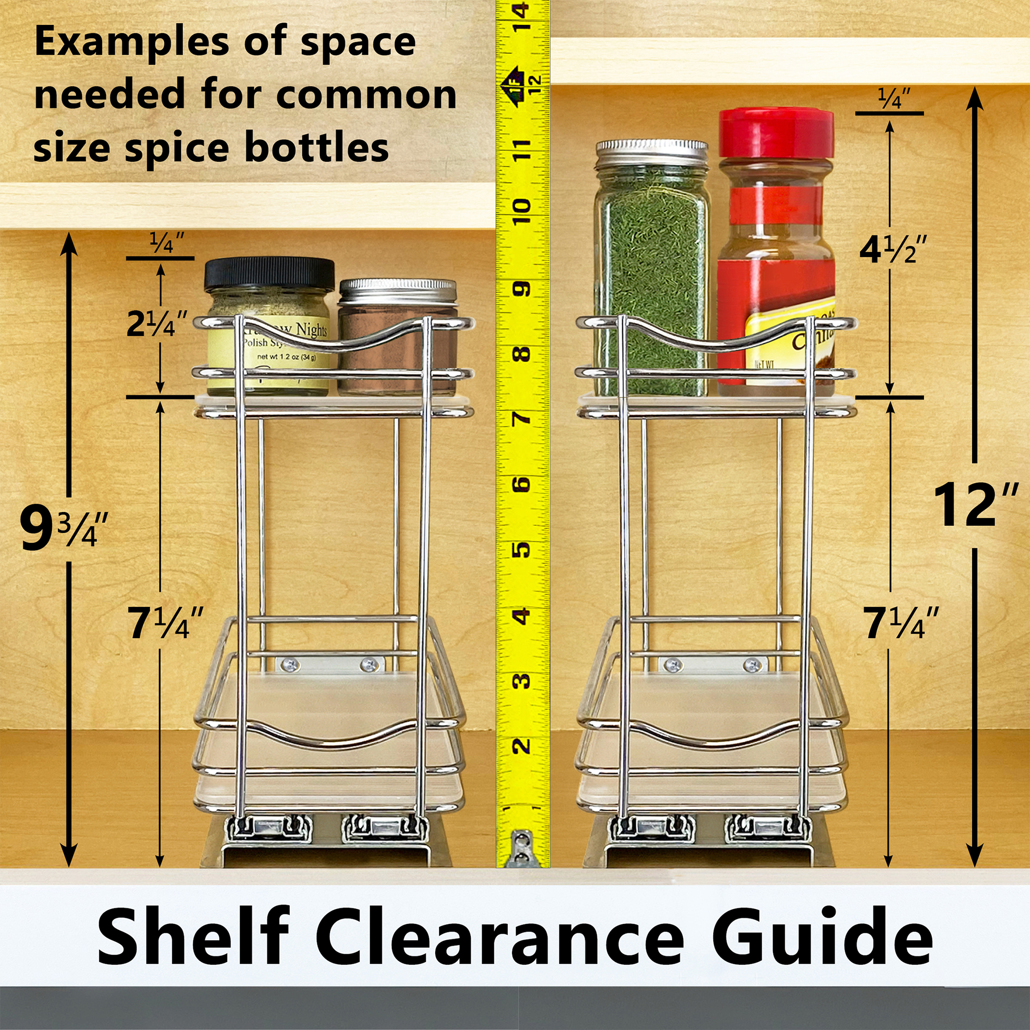 Vertical Spice 222x2x11 Spice Rack 3 Drawers 2 Tiers, Maple, 30 Jar Capacity with Flex-Sides, Sliding, Pullout