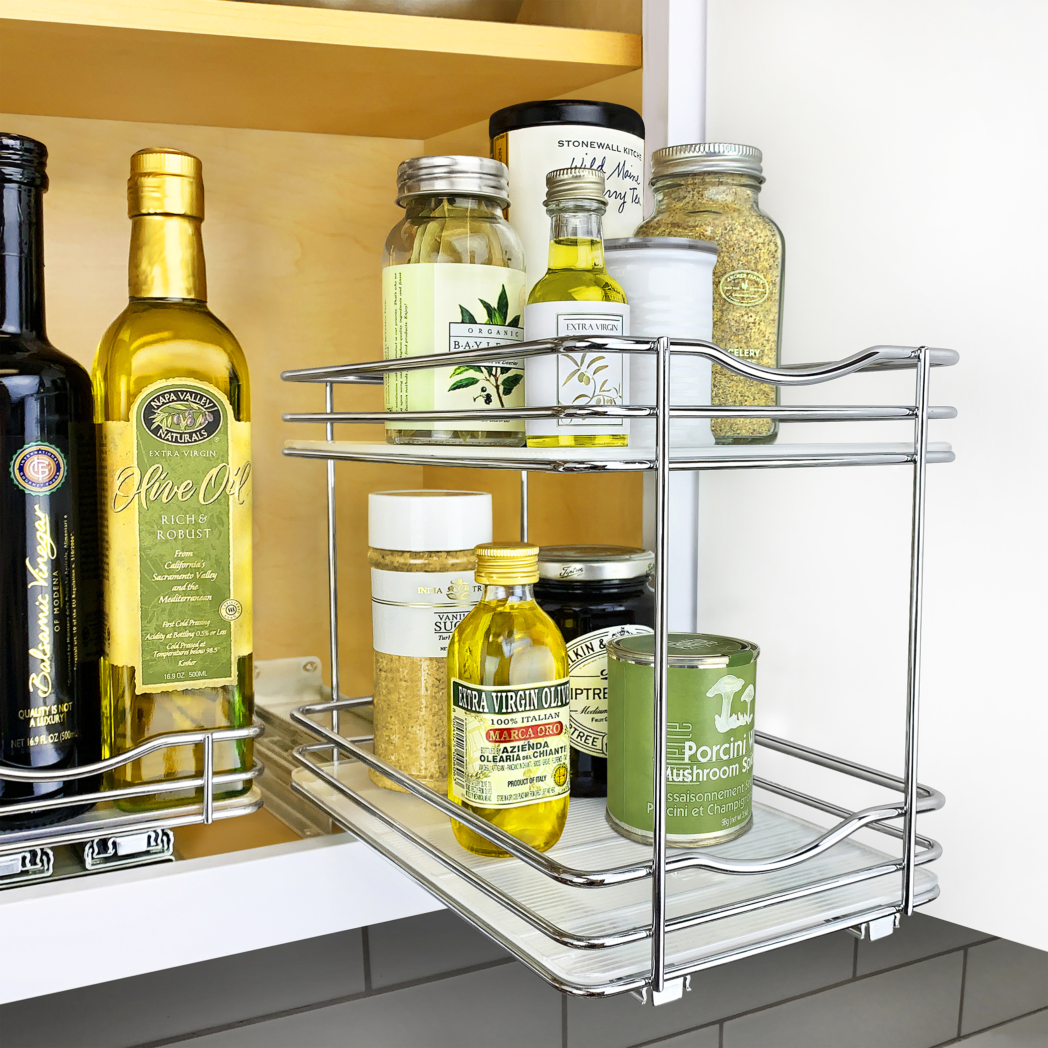 Spice Organizer Two Tier, Lynk Professional Slide Out Double Spice Rack Upper Cabinet Organizer 6 Wide